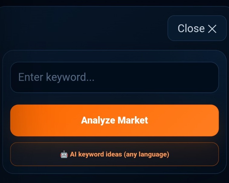 واجهة إدخال الكلمة المفتاحية وتحليل السوق في أداة Keyword Research داخل AllWDbook